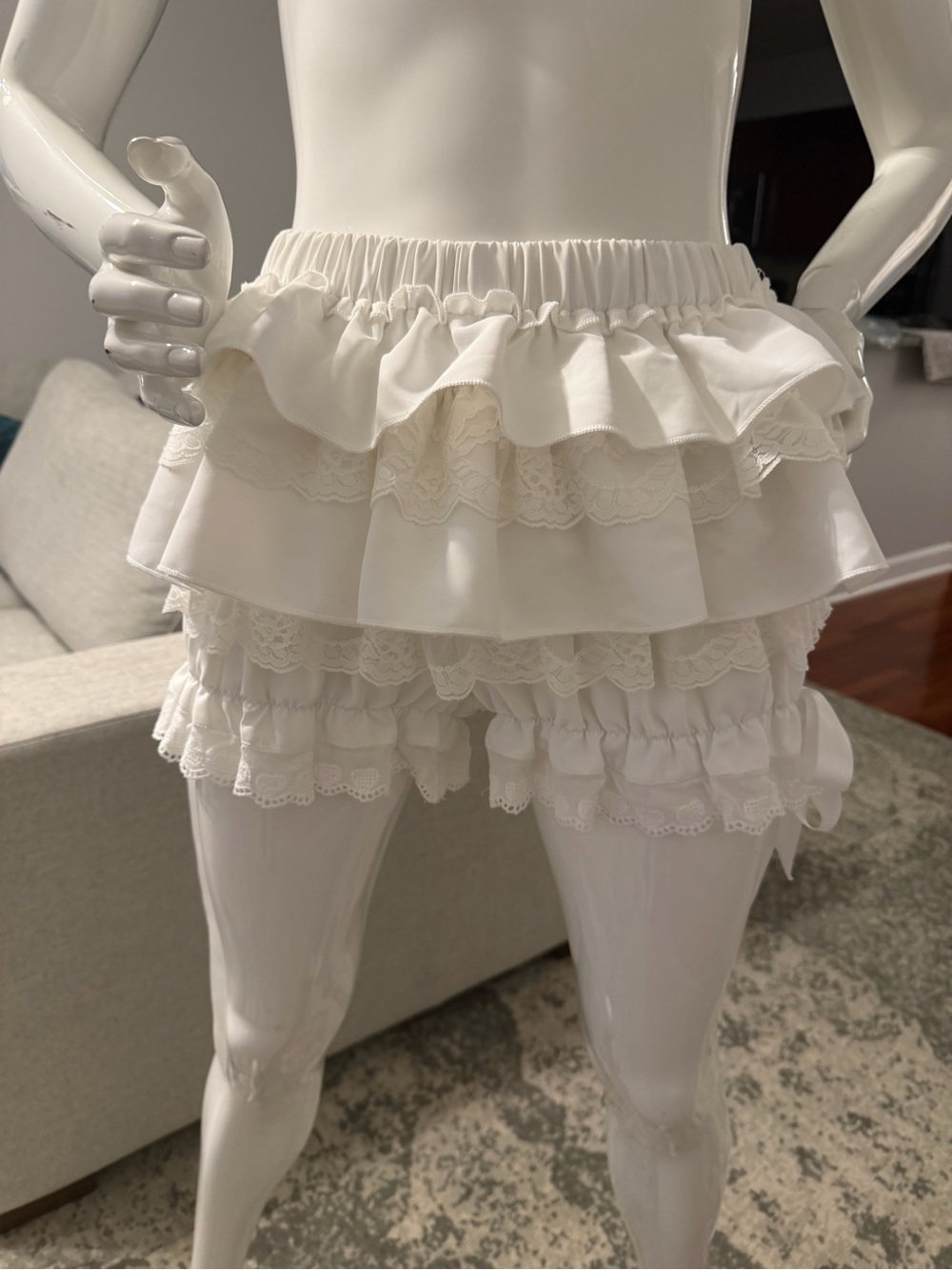 White Ruffle Lace Bloomer Shorts - Bottoms